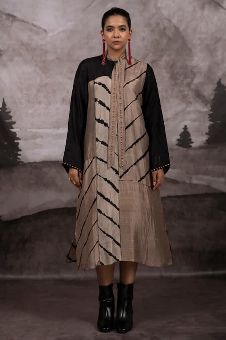 Bhusattva Brown Silk Sequins Metal Embroidered Shirt Dress Online at Aza Fashions Bhusattva_Brown Silk Sequins Metal Embroidered Shirt Dress _Online_at_Aza_Fashions