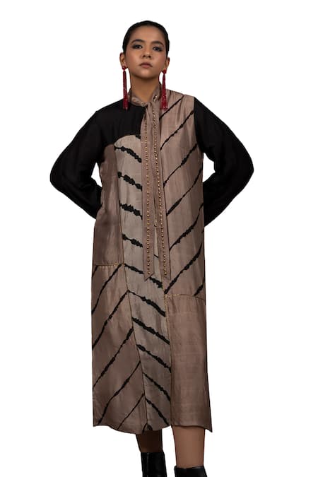 Buy Bhusattva Brown Silk Sequins Metal Embroidered Shirt Dress Online at Aza Fashions Buy_Bhusattva_Brown Silk Sequins Metal Embroidered Shirt Dress _Online_at_Aza_Fashions