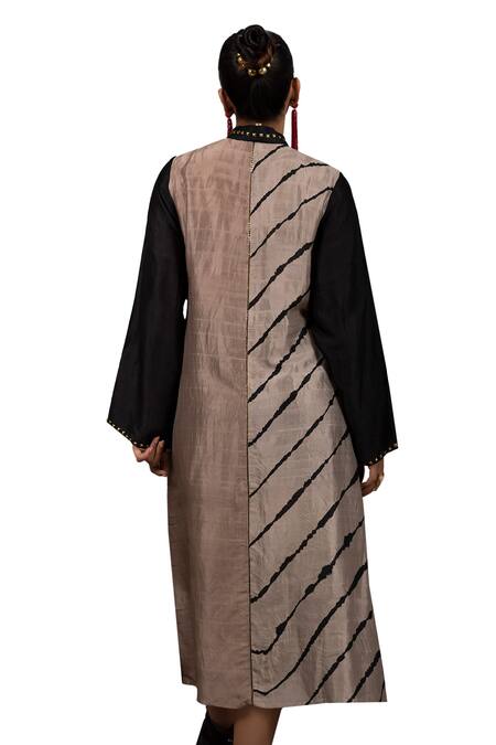 Shop Bhusattva Brown Silk Sequins Metal Embroidered Shirt Dress Online at Aza Fashions Shop_Bhusattva_Brown Silk Sequins Metal Embroidered Shirt Dress _Online_at_Aza_Fashions