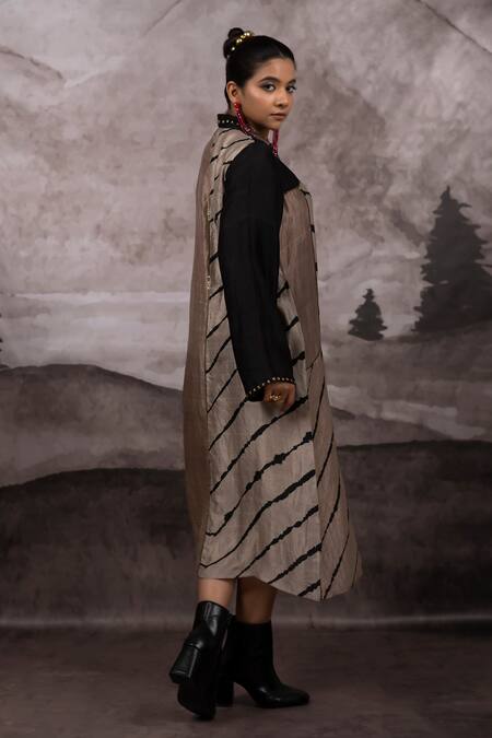 Bhusattva Brown Silk Sequins Metal Embroidered Shirt Dress at Aza Fashions Bhusattva_Brown Silk Sequins Metal Embroidered Shirt Dress _at_Aza_Fashions