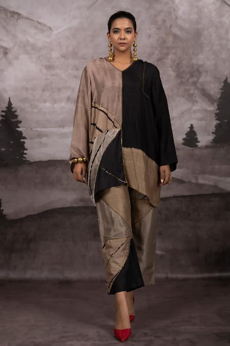 Bhusattva Leheriya Pattern Tunic & Patchwork Pant Set 