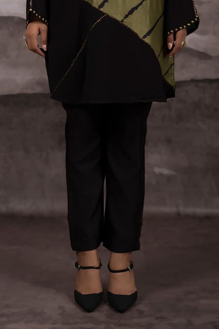 Shop_Bhusattva_Green Silk, Cotton Sequins Round Metal Embroidered Patchwork Tunic And Pant Set _Online_at_Aza_Fashions