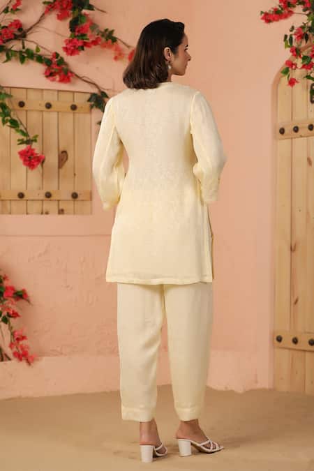 Geroo Jaipur Botanical Beauty Woven Handpainted Kurta With Pant 
