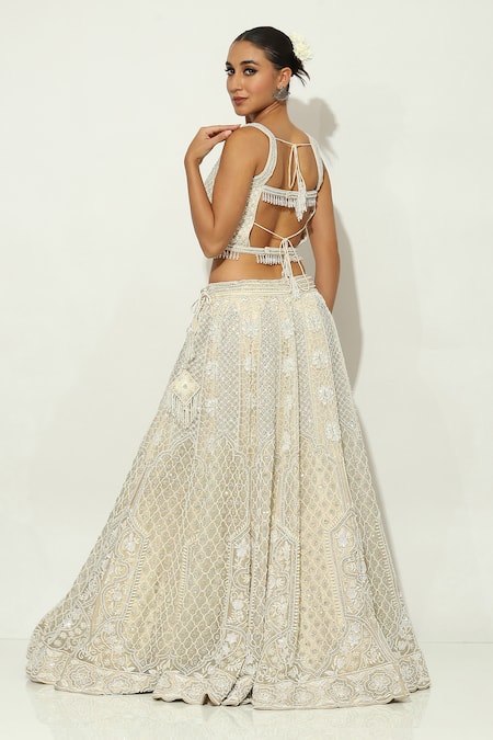 Vandana Sethi Ivory Silk , Pearls Sweetheart Meadow Embroidered Lehenga Set Online at Aza Fashions Vandana Sethi_Ivory Silk , Pearls Sweetheart Meadow Embroidered Lehenga Set _Online_at_Aza_Fashions