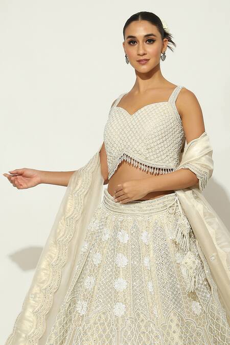 Buy Vandana Sethi Ivory Silk , Pearls Sweetheart Meadow Embroidered Lehenga Set Online at Aza Fashions Buy_Vandana Sethi_Ivory Silk , Pearls Sweetheart Meadow Embroidered Lehenga Set _Online_at_Aza_Fashions