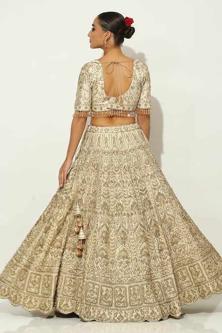 Vandana Sethi Ivory Silk Tassels, Beads, Embroidery Bandeau Gul Zardozi Bridal Lehenga Set Online at Aza Fashions Vandana Sethi_Ivory Silk Tassels, Beads, Embroidery Bandeau Gul Zardozi Bridal Lehenga Set _Online_at_Aza_Fashions