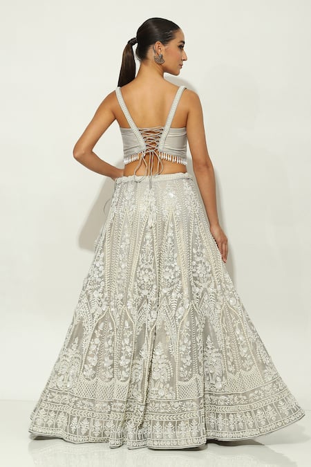 Vandana Sethi French Bloom Embroidered Bridal Lehenga Set 