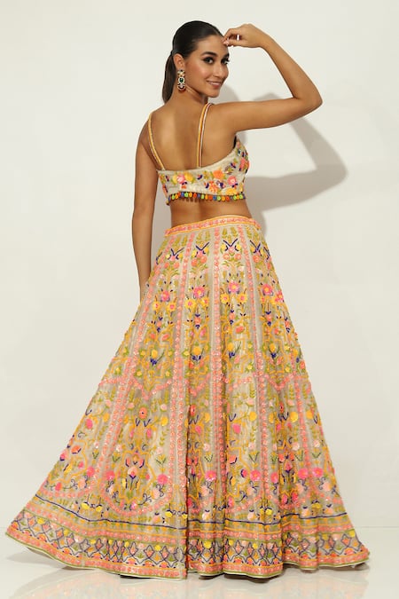 Vandana Sethi Multi Color Organza Sequins, Beads, Embroidery Scoop Gullista Bloom Lehenga Set Online at Aza Fashions Vandana Sethi_Multi Color Organza Sequins, Beads, Embroidery Scoop Gullista Bloom Lehenga Set _Online_at_Aza_Fashions