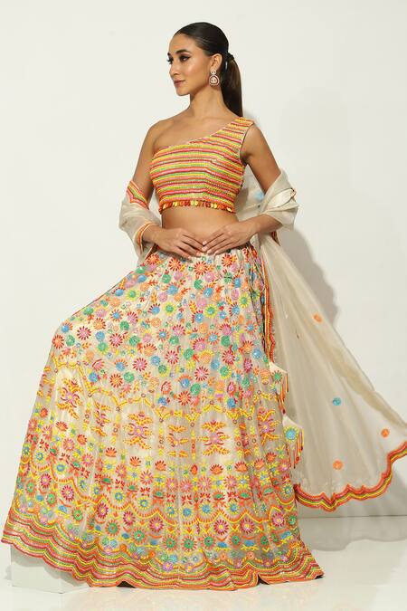 Vandana Sethi Ivory Silk , Sequins, Beads Phool Bazaar Embroidered Lehenga Set Online at Aza Fashions Vandana Sethi_Ivory Silk , Sequins, Beads Phool Bazaar Embroidered Lehenga Set _Online_at_Aza_Fashions