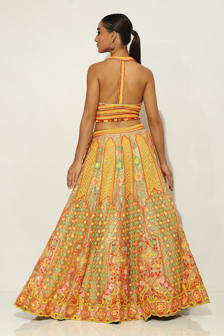 Vandana Sethi Multi Color Organza Sequins, Beads, Embroidery Sweetheart Shimmer Lehenga Set Online at Aza Fashions Vandana Sethi_Multi Color Organza Sequins, Beads, Embroidery Sweetheart Shimmer Lehenga Set _Online_at_Aza_Fashions