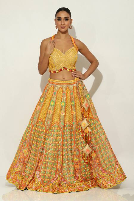 Buy Vandana Sethi Multi Color Organza Sequins, Beads, Embroidery Sweetheart Shimmer Lehenga Set Online at Aza Fashions Buy_Vandana Sethi_Multi Color Organza Sequins, Beads, Embroidery Sweetheart Shimmer Lehenga Set _Online_at_Aza_Fashions