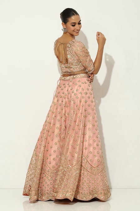 Vandana Sethi Pink Organza Zari, Tassels Asymmetric Zardosi Work Lehenga Set Online at Aza Fashions Vandana Sethi_Pink Organza Zari, Tassels Asymmetric Zardosi Work Lehenga Set _Online_at_Aza_Fashions