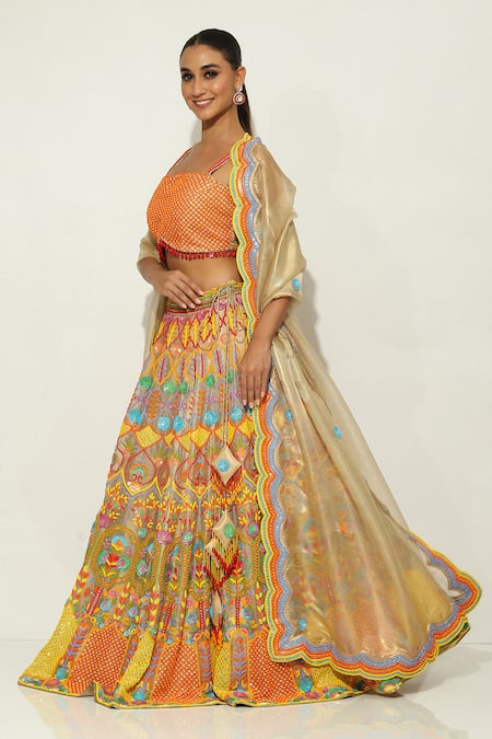 Shop_Vandana Sethi_Multi Color , Silk Sequins, Beads, Embroidery Floral Lehenga Set _Online_at_Aza_Fashions