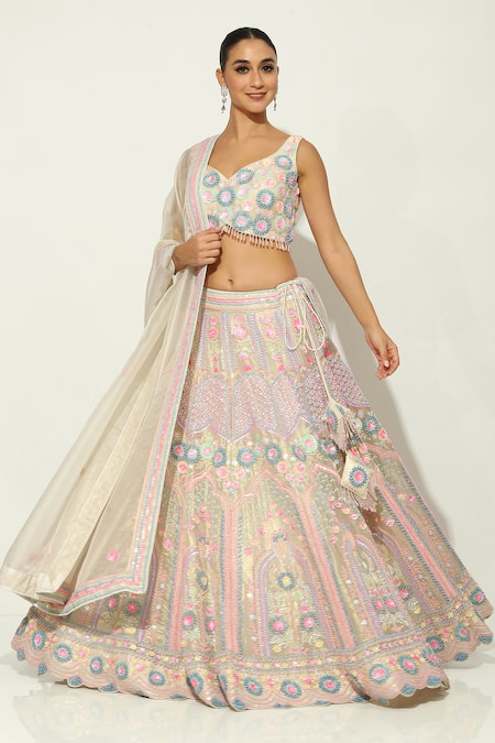 Vandana Sethi Floral Sequin Embroidered Lehenga Set 