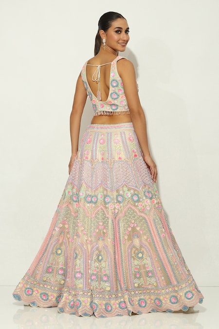 Vandana Sethi Pink Silk , Sequins, Beads Floral Embroidered Lehenga Set Online at Aza Fashions Vandana Sethi_Pink Silk , Sequins, Beads Floral Embroidered Lehenga Set _Online_at_Aza_Fashions