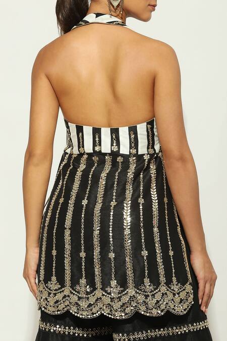 Buy Vandana Sethi Black Silk Mirrors, Sequins Mirrorwork Embellished Striped Kurta Gharara Set Online at Aza Fashions Buy_Vandana Sethi_Black Silk Mirrors, Sequins Mirrorwork Embellished Striped Kurta Gharara Set _Online_at_Aza_Fashions