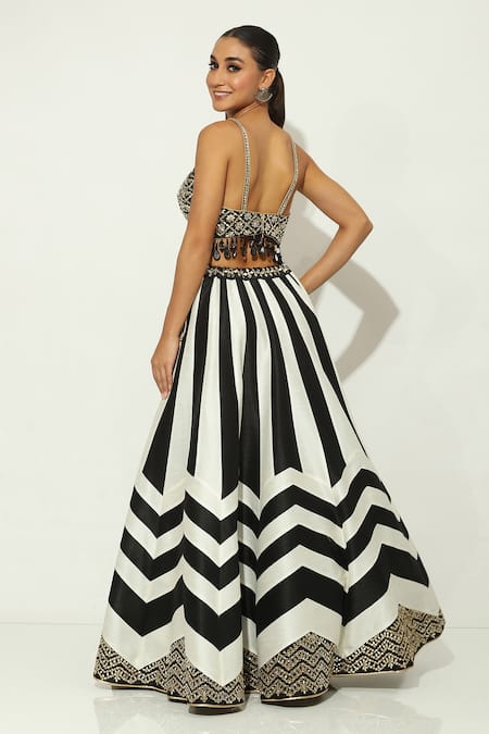 Vandana Sethi Mirrorwork Embellished Monochrome Lehenga Set 
