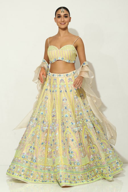 Vandana Sethi Floral Vine Bead Embellished Bridal Lehenga Set 