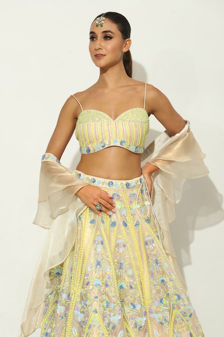 Buy Vandana Sethi Ivory Organza Beads, Sequins Floral Vine Embellished Bridal Lehenga Set Online at Aza Fashions Buy_Vandana Sethi_Ivory Organza Beads, Sequins Floral Vine Embellished Bridal Lehenga Set _Online_at_Aza_Fashions
