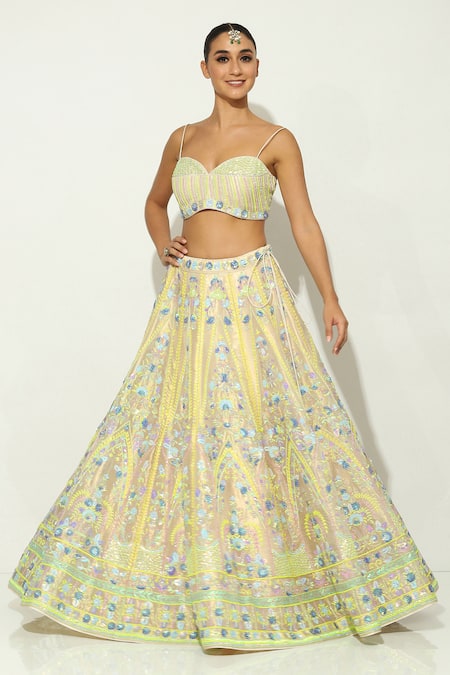Shop Vandana Sethi Ivory Organza Beads, Sequins Floral Vine Embellished Bridal Lehenga Set Online at Aza Fashions Shop_Vandana Sethi_Ivory Organza Beads, Sequins Floral Vine Embellished Bridal Lehenga Set _Online_at_Aza_Fashions