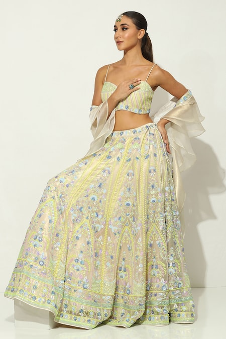 Shop Vandana Sethi Ivory Organza Beads, Sequins Floral Vine Embellished Bridal Lehenga Set Shop_Vandana Sethi_Ivory Organza Beads, Sequins Floral Vine Embellished Bridal Lehenga Set