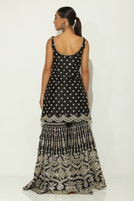 Vandana Sethi Mirrorwork Embellished Floral Kurta Gharara Set 