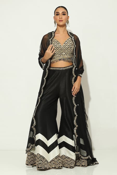 Vandana Sethi Mirrorwork Embellished Blouse Monochrome Sharara Set 