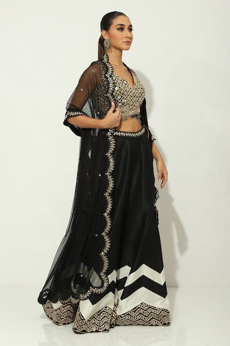 Vandana Sethi Mirrorwork Embellished Blouse Monochrome Sharara Set 