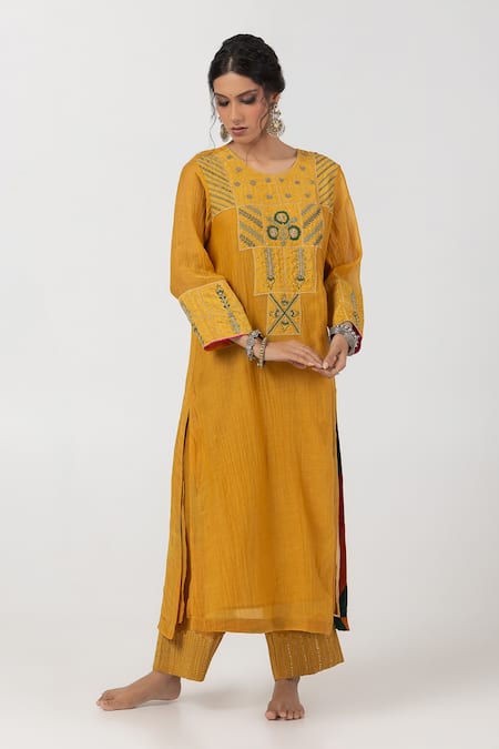 Pants and Pajamas Abstract Patch Work Kurta With Pant 