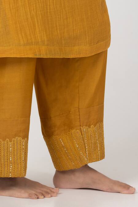 Pants And Pajamas Yellow Cotton, Silk, Chanderi Sequins, Zari Abstract Patch Work Kurta With Pant Online at Aza Fashions Pants And Pajamas_Yellow Cotton, Silk, Chanderi Sequins, Zari Abstract Patch Work Kurta With Pant _Online_at_Aza_Fashions
