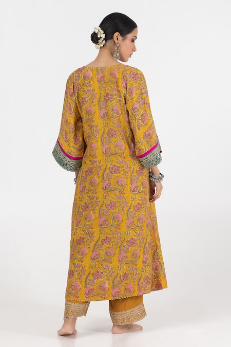 Pants And Pajamas Block Print Embroidered Kurta With Pant 
