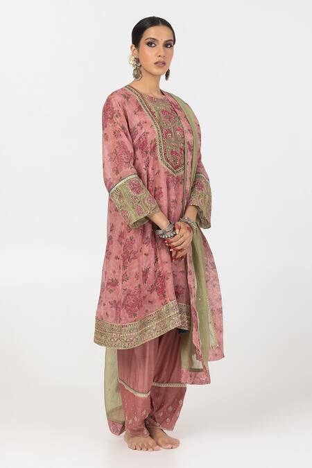 Pants And Pajamas Yellow Modal, , , Floral Short Kurta With Salwar at Aza Fashions Pants And Pajamas_Yellow Modal, , , Floral Short Kurta With Salwar _at_Aza_Fashions