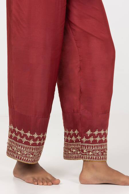 Buy Pants And Pajamas Maroon Modal, Chanderi Gota Patti, Embroidery Yoke Block Print Kurta With Pant Online at Aza Fashions Buy_Pants And Pajamas_Maroon Modal, Chanderi Gota Patti, Embroidery Yoke Block Print Kurta With Pant _Online_at_Aza_Fashions