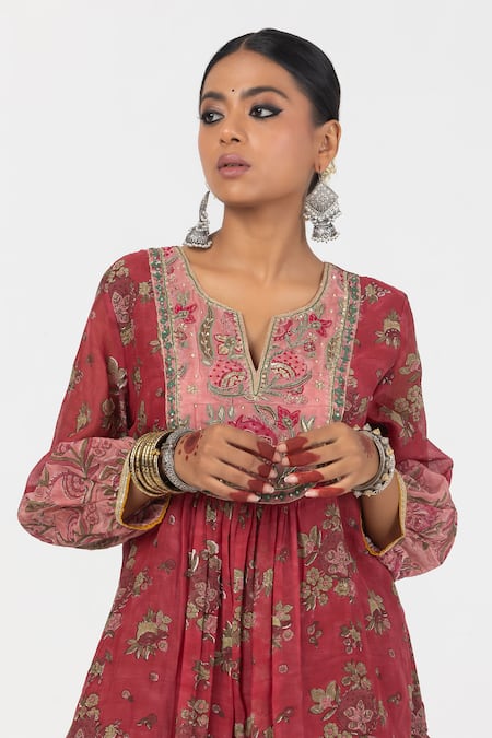 Buy Pants And Pajamas Pink Cotton, Chanderi Gota Patti, Embroidery Monochrome Yoke Kurta With Pant Buy_Pants And Pajamas_Pink Cotton, Chanderi Gota Patti, Embroidery Monochrome Yoke Kurta With Pant