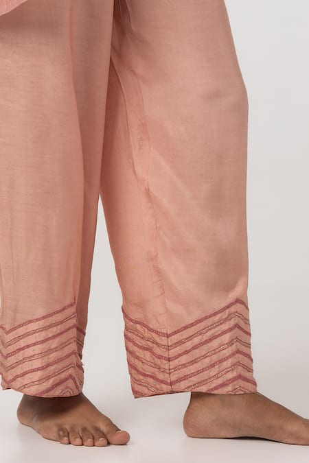 Pants And Pajamas Pink Cotton, Silk, Chanderi Sequins, Zari, Geometric Floral Kurta Pant Set Online at Aza Fashions Pants And Pajamas_Pink Cotton, Silk, Chanderi Sequins, Zari, Geometric Floral Kurta Pant Set _Online_at_Aza_Fashions