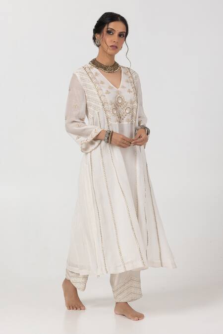 Shop Pants And Pajamas White Cotton, , , Geometric Flora Kurta Pant Set Shop_Pants And Pajamas_White Cotton, , , Geometric Flora Kurta Pant Set