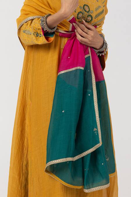 Buy Pants And Pajamas Yellow Cotton, Silk, Chanderi Embroidery, Abstract Patch Work Kurta Pant Set Online at Aza Fashions Buy_Pants And Pajamas_Yellow Cotton, Silk, Chanderi Embroidery, Abstract Patch Work Kurta Pant Set _Online_at_Aza_Fashions