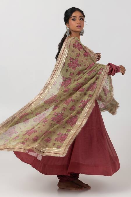 Buy Pants And Pajamas Maroon Chanderi Embroidery, Beads Scoop Neck Floral Anarkali Set Buy_Pants And Pajamas_Maroon Chanderi Embroidery, Beads Scoop Neck Floral Anarkali Set