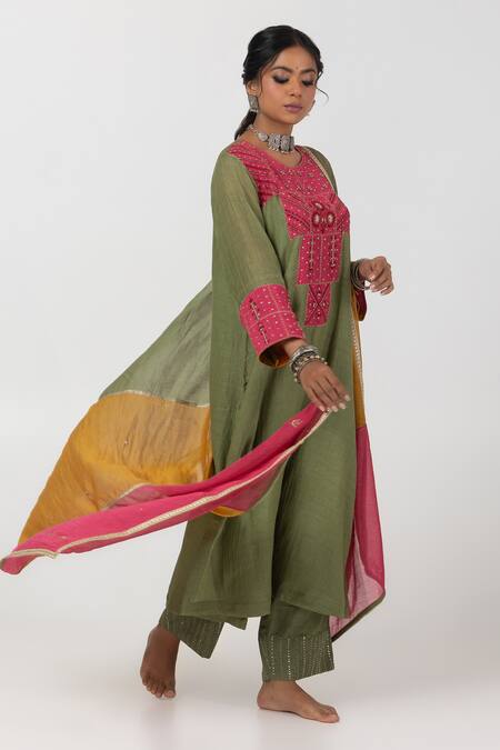 Pants And Pajamas Multi Color Chanderi Lace, Sequins Ditsy Floral Embroidered Dupatta Online at Aza Fashions Pants And Pajamas_Multi Color Chanderi Lace, Sequins Ditsy Floral Embroidered Dupatta _Online_at_Aza_Fashions