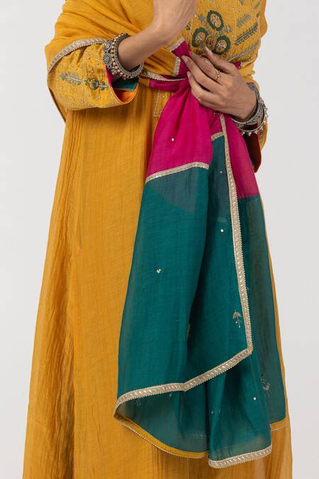 Pants And Pajamas_Multi Color Chanderi Lace, Sequins Embroidered Dupatta _Online_at_Aza_Fashions