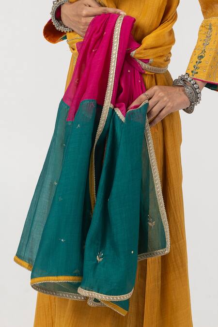 Buy_Pants And Pajamas_Multi Color Chanderi Lace, Sequins Embroidered Dupatta _Online_at_Aza_Fashions