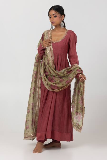 Pants And Pajamas Green Chanderi Embroidery, Fringe Floral Block Print Dupatta Online at Aza Fashions Pants And Pajamas_Green Chanderi Embroidery, Fringe Floral Block Print Dupatta _Online_at_Aza_Fashions