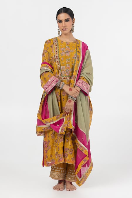 Pants and Pajamas Green Chanderi Mul Embroidery Patchwork Dupatta 