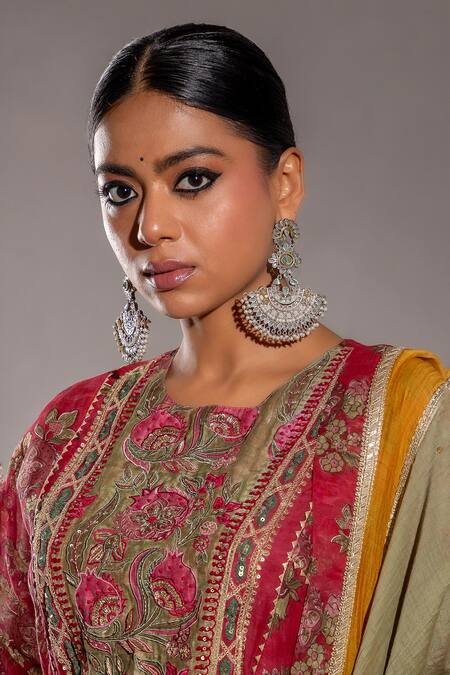 Buy Pants And Pajamas Green Chanderi Embroidery Mul Print Dupatta Online at Aza Fashions Buy_Pants And Pajamas_Green Chanderi Embroidery Mul Print Dupatta _Online_at_Aza_Fashions