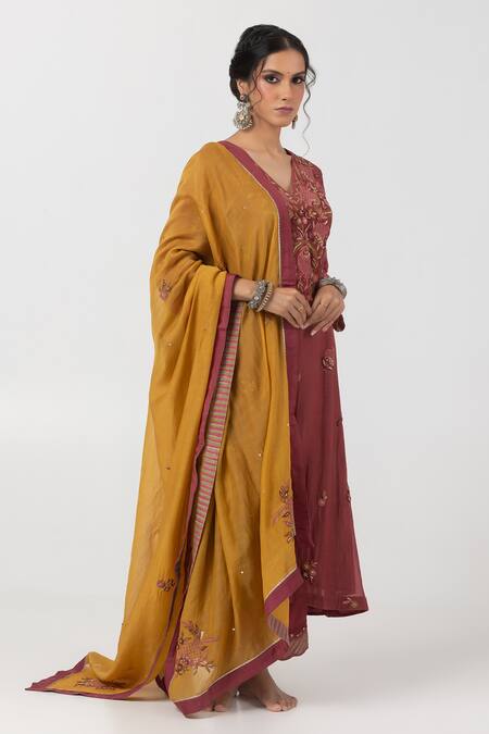 Shop Pants And Pajamas Yellow Chanderi Sequins, Embroidery Thread Dupatta at Aza Fashions Shop_Pants And Pajamas_Yellow Chanderi Sequins, Embroidery Thread Dupatta _at_Aza_Fashions