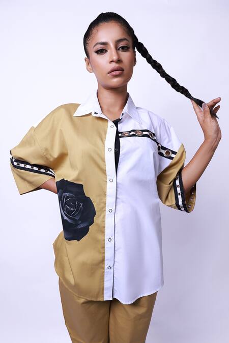 Buy Richaa Goenka White Cotton Printed Rose Collar Oversized Shirt And Joggers Set Online at Aza Fashions Buy_Richaa Goenka_White Cotton Printed Rose Collar Oversized Shirt And Joggers Set _Online_at_Aza_Fashions