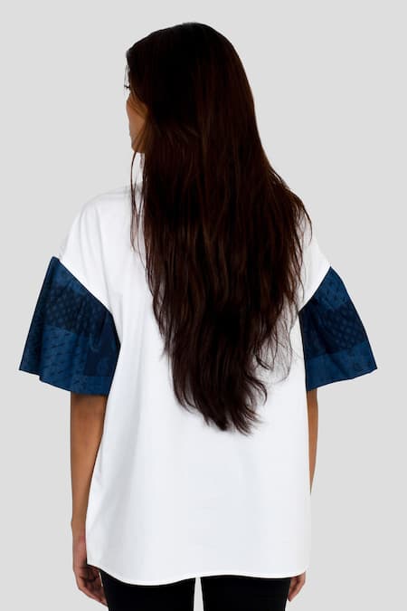 Shop Richaa Goenka White Cotton Hand Embroidered Sequins Round Shirt at Aza Fashions Shop_Richaa Goenka_White Cotton Hand Embroidered Sequins Round Shirt _at_Aza_Fashions