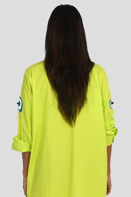 Shop Richaa Goenka Green Cotton Hand Embroidered Sequin Collared Dress at Aza Fashions Shop_Richaa Goenka_Green Cotton Hand Embroidered Sequin Collared Dress _at_Aza_Fashions