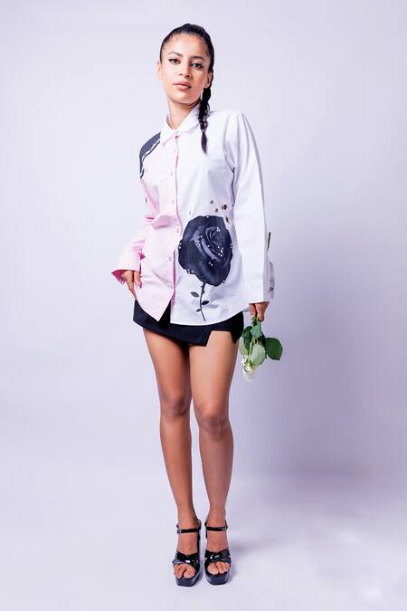 Buy_Richaa Goenka_Black Cotton Printed Rose Collared Shirt _Online_at_Aza_Fashions