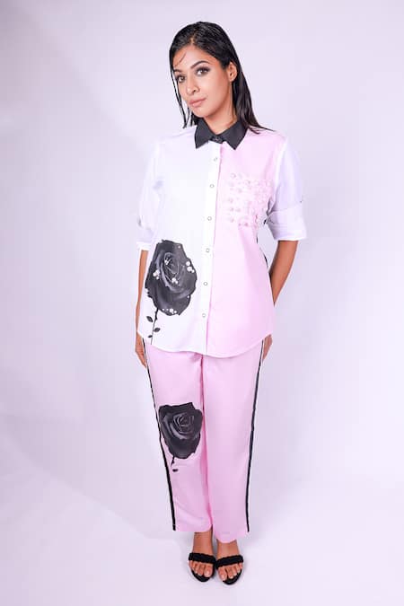 Richaa Goenka Rose Print Cotton Shirt & Pant Co-ord Set 